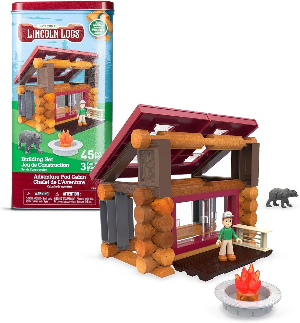 NIB Lincoln Logs Adventure Pod Cabin 45 Pieces 3 Builds NIB